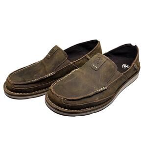 Ariat Men's Size 10 EE Wide Moc Toe Nubuck Brown Slip On Loafers Shoes